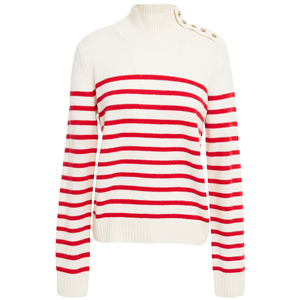 Ecru Button-detailed striped cashmere turtleneck sweater | Sale up to 70% off | THE OUTNET | MAJE | THE OUTNET
