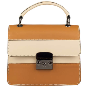Stripe Structured Leather Top Handle Shoulder Handbag