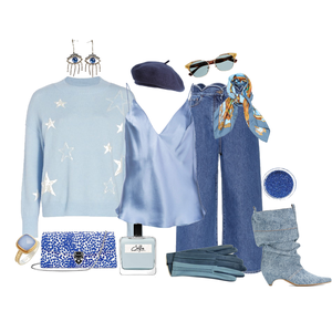 Blue star sweater and kitten ankle boots