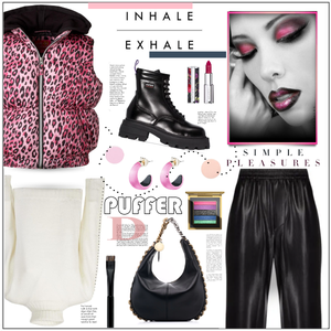 Puffer vest and leather pants