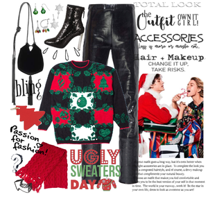 *Christmas Sweater + Leather Pants + Sequin Boots + Velvet Bag